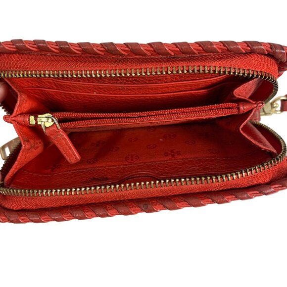 Tory Burch Red Pebbled Leather Zip Around Large Continental Wallet Wristlet - Picture 6 of 11